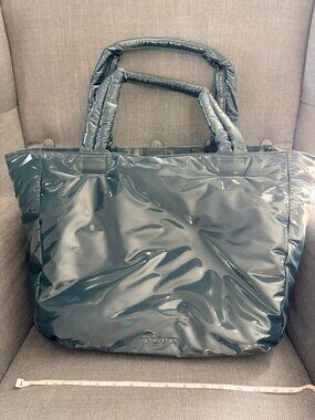 Athleta Puffer Tote Bag Glossy Slate Blue